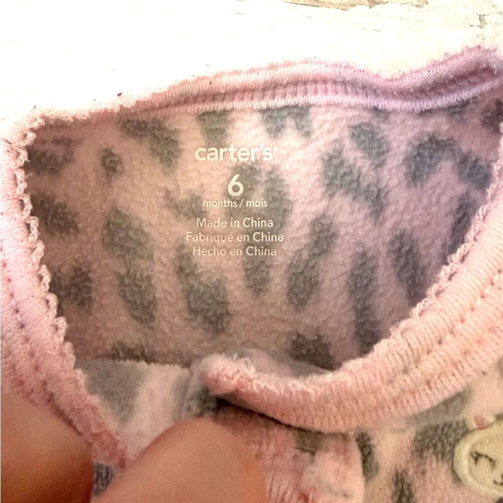 Carters 6m Baby Girl Fleece One Piece Sleeper Footie Pajamas Pink Animal Print